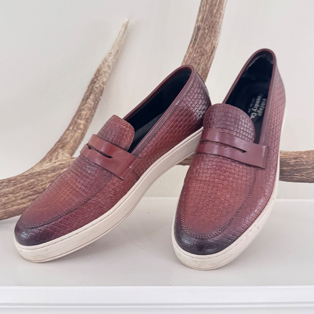 Vintage Foundry Co Mens VF1233 Woven Leather Penny Loafer Sneakers Burgundy 9.5